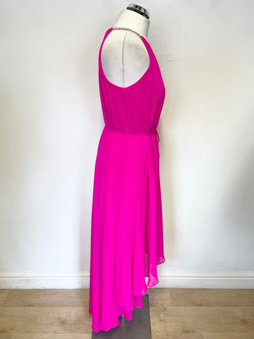 TED BAKER HARPAH BRIGHT PINK ROUND CHAIN NECK LONG SPECIAL OCCASION  DRESS SIZE 1 UK 8/10