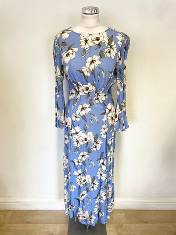 GHOST BLUE FLORAL PRINT 3/4 SLEEVE FLUTTED CUFF MAXI DRESS SIZE XS