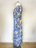 GHOST BLUE FLORAL PRINT 3/4 SLEEVE FLUTTED CUFF MAXI DRESS SIZE XS