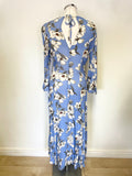 GHOST BLUE FLORAL PRINT 3/4 SLEEVE FLUTTED CUFF MAXI DRESS SIZE XS