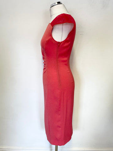 LK BENNETT CORAL & RED MESH SHOULDER CAP SLEEVE PENCIL DRESS SIZE 8