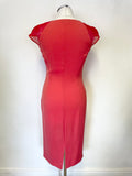 LK BENNETT CORAL & RED MESH SHOULDER CAP SLEEVE PENCIL DRESS SIZE 8