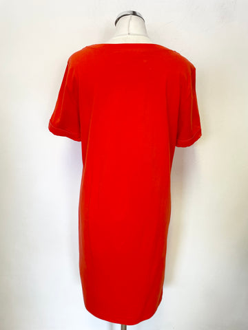 OUI RED LINEN &  COTTON SHORT SLEEVE RHINESTONE TRIM SHIFT DRESS SIZE 8