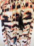 CLUB TROPICANO CREAM,BROWN & CORAL PRINT KAFTAN BEACH DRESS SIZE S