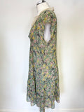 TWIN-SET BY SIMONA BARRIERI GREEN FLORAL & CREAM  LACE SLIP LINED DRESS SIZE XL