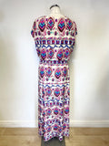 OUI MULTI COLOURED PRINT DRAWSTRING TIE WAIST SLEEVELESS MAXI DRESS SIZE 14