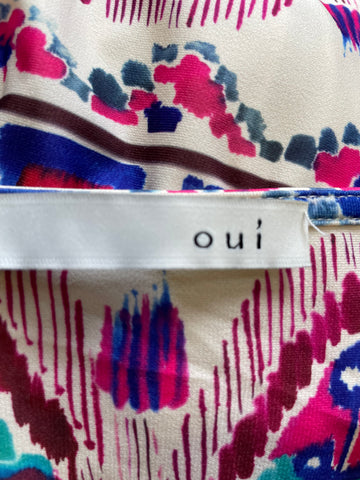 OUI MULTI COLOURED PRINT DRAWSTRING TIE WAIST SLEEVELESS MAXI DRESS SIZE 14