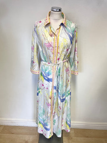 K DESIGN PASTEL MULTI PRINT COLLARED 3/4 SLEEVE TIE BELT MIDI DRESS SIZE XL