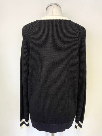 REISS MATILDA BLACK & WHITE CONTRAST STRIPE RIB KNIT LONG SLEEVED JUMPER SIZE L