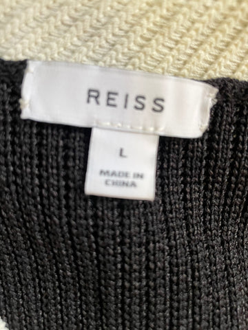 REISS MATILDA BLACK & WHITE CONTRAST STRIPE RIB KNIT LONG SLEEVED JUMPER SIZE L