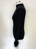 BRAND NEW SOSANDAR  BLACK RIB KNIT DETACHABLE FUR TRIM LONG SLEEVED JUMPER SIZE L