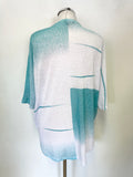 MARBLE TURQUOISE & WHITE RELAXED FIT ZIP FRONT SHORT BATWING SLEEVED TOP SIZE 2 /M