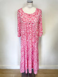 MARBLE PINK & WHITE PRINT SCOOP NECK 3/4 SLEEVE TIERED MIDI DRESS SIZE 12