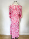 MARBLE PINK & WHITE PRINT SCOOP NECK 3/4 SLEEVE TIERED MIDI DRESS SIZE 12