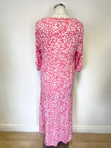 MARBLE PINK & WHITE PRINT SCOOP NECK 3/4 SLEEVE TIERED MIDI DRESS SIZE 12