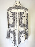 OUI  IVORY & BLACK PAISLEY PRINT COLLARED LONG SLEEVED BLOUSE SIZE 12