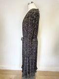 BRAND NEW SOSANDAR KHAKI LEOPARD PRINT V NECK LONG SLEEVED SLINKY MIDI DRESS SIZE 14