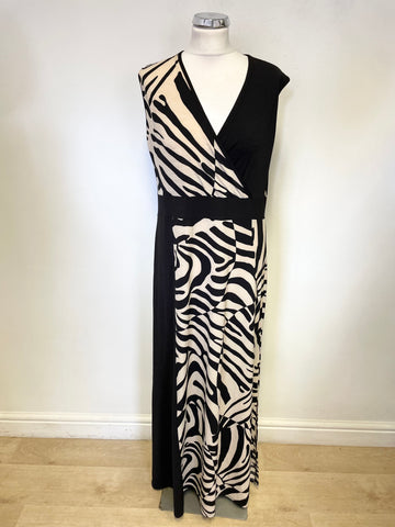 MARBLE BLACK & CREAM PRINT SLEEVELESS SIDE SPLIT MAXI DRESS SIZE 3 UK 16