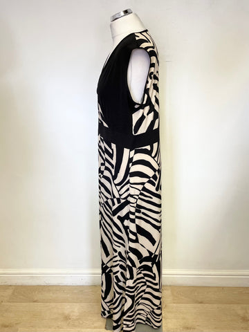 MARBLE BLACK & CREAM PRINT SLEEVELESS SIDE SPLIT MAXI DRESS SIZE 3 UK 16