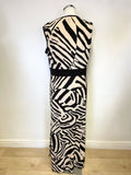 MARBLE BLACK & CREAM PRINT SLEEVELESS SIDE SPLIT MAXI DRESS SIZE 3 UK 16