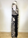 MARBLE BLACK & CREAM PRINT SLEEVELESS SIDE SPLIT MAXI DRESS SIZE 3 UK 16