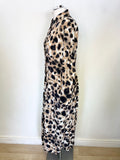 MARCCAIN SPORTS BLACK, CAMEL & WHITE PRINT COLLARED LONG SLEEVED MIDI DRESS SIZE 5 UK 16