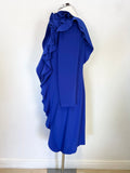 JOSEPH RIBKOFF BLUE FRILL FRONT 3/4 SLEEVE SPECIAL OCCASION DRESS SIZE 14