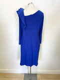 JOSEPH RIBKOFF BLUE FRILL FRONT 3/4 SLEEVE SPECIAL OCCASION DRESS SIZE 14