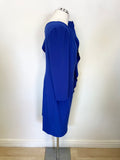 JOSEPH RIBKOFF BLUE FRILL FRONT 3/4 SLEEVE SPECIAL OCCASION DRESS SIZE 14