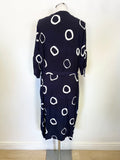 FOIL NAVY BLUE & WHITE PRINT BUTTON FRONT SHORT SLEEVE BELTED DRESS SIZE 10