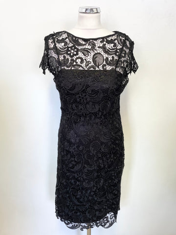 PATRA BLACK LACE CAP SLEEVED SPECIAL OCCASION PENCIL DRESS SIZE 8/10