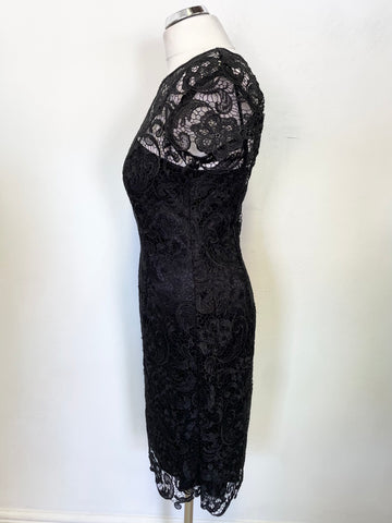 PATRA BLACK LACE CAP SLEEVED SPECIAL OCCASION PENCIL DRESS SIZE 8/10