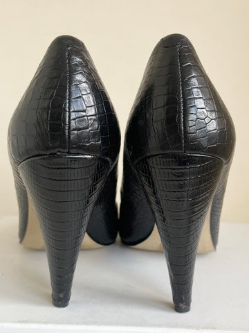 NINE WEST BLACK LEATHER SNAKESKIN DESIGN PEEPTOE HEELS SIZE 5/38