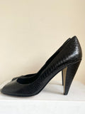 NINE WEST BLACK LEATHER SNAKESKIN DESIGN PEEPTOE HEELS SIZE 5/38