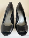 NINE WEST BLACK LEATHER SNAKESKIN DESIGN PEEPTOE HEELS SIZE 5/38