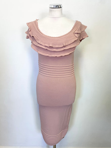 BRAND NEW LIPSY PINK BARDOT RUFFLE KNIT BODYCON DRESS SIZE 14