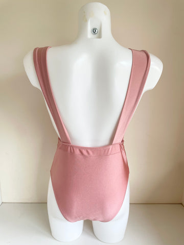 CHELSEA PEERS SALMON PINK PLUNGE NECK LOW BACK SWIMSUIT SIZE XS