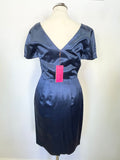 BRAND NEW WHISTLES BLUE SATIN V NECK SHORT SLEEVED SHEATH DRESS SIZE 8