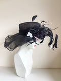 SUZANNE BETTLEY BLACK &  PINK FEATHER TRIMMED WIDE SHAPED DOUBLE BRIM FORMAL HAT ONE SIZE