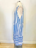 BRAND NEW BY NEW COLLECTION BLUE & WHITE PRINT TIE NECK SLEEVELESS MIDI DRESS ONE SIZE