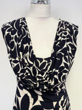 PHASE EIGHT BLACK & IVORY PRINT SLEEVELESS STRETCH JERSEY PENCIL DRESS SIZE 12