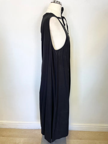 COS BLACK COTTON ROUND NECK KEYHOLE BACK SLEEVELESS MIDI DRESS  SIZE 36 UK 8