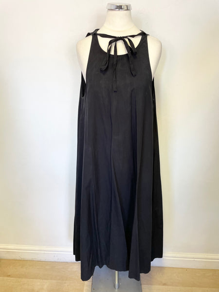 COS BLACK COTTON ROUND NECK KEYHOLE BACK SLEEVELESS MIDI DRESS  SIZE 36 UK 8