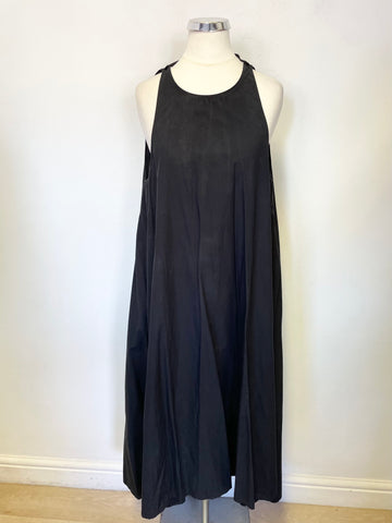 COS BLACK COTTON ROUND NECK KEYHOLE BACK SLEEVELESS MIDI DRESS  SIZE 36 UK 8