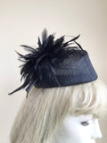 MARKS & SPENCER AUTOGRAPH BLACK FEATHER & STICK TRIM PILLAR BOX HAT