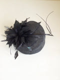 MARKS & SPENCER AUTOGRAPH BLACK FEATHER & STICK TRIM PILLAR BOX HAT