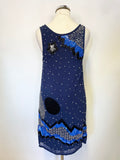 FRENCH CONNECTION NAVY BEADED & SEQUINNED SLEEVELESS SHIFT DRESS SIZE 6