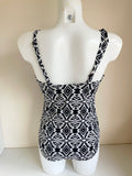 FANTASIE BLACK & WHITE PRINT BUILT IN BRA DETACHABLE STRAP SWIMSUIT SIZE 32DD