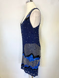 FRENCH CONNECTION NAVY BEADED & SEQUINNED SLEEVELESS SHIFT DRESS SIZE 6