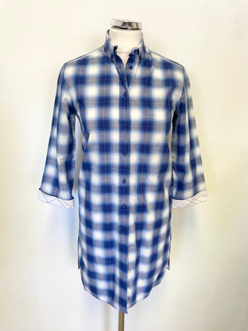 GANT 100% COTTON BLUE & WHITE CHECK COLLARED 3/4 SLEEVED SHIRT DRESS SIZE 8